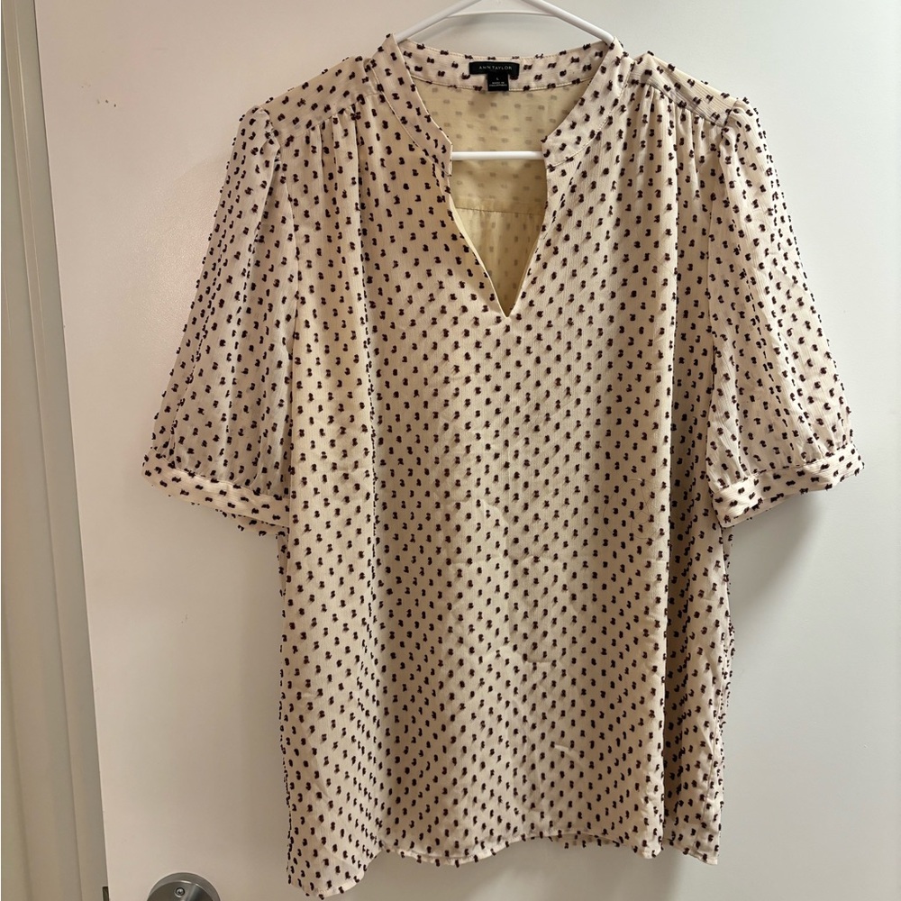 Ann Taylor Cream and Black Polka Dot Blouse